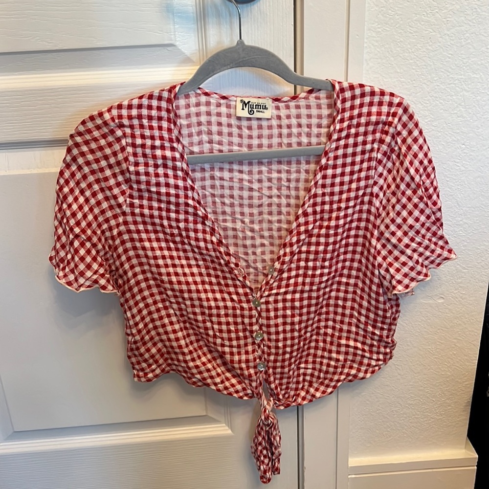 Show me Your MUMU. Good Condition. Size Small. Red and White Checkered Shirt.